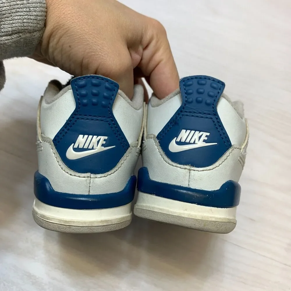 Nike Air Jordan 4 Retro Sneakers Toddlers Size 7C White Military‎ Blue Comfort